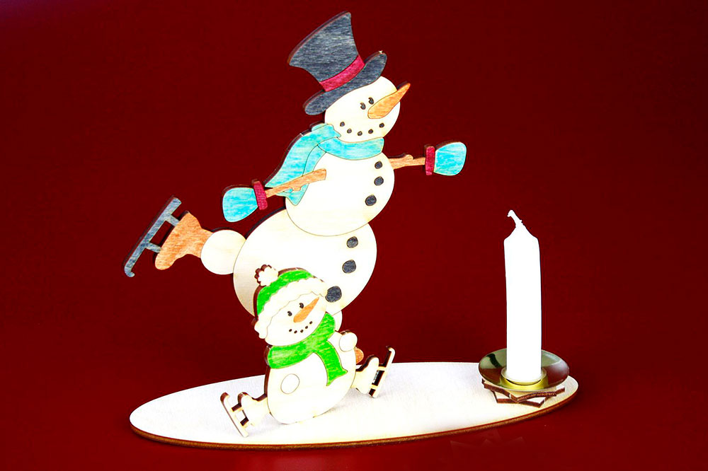 Bastelsatz Kerzenhalter Wintersport Schneemann mit Schlittschuh