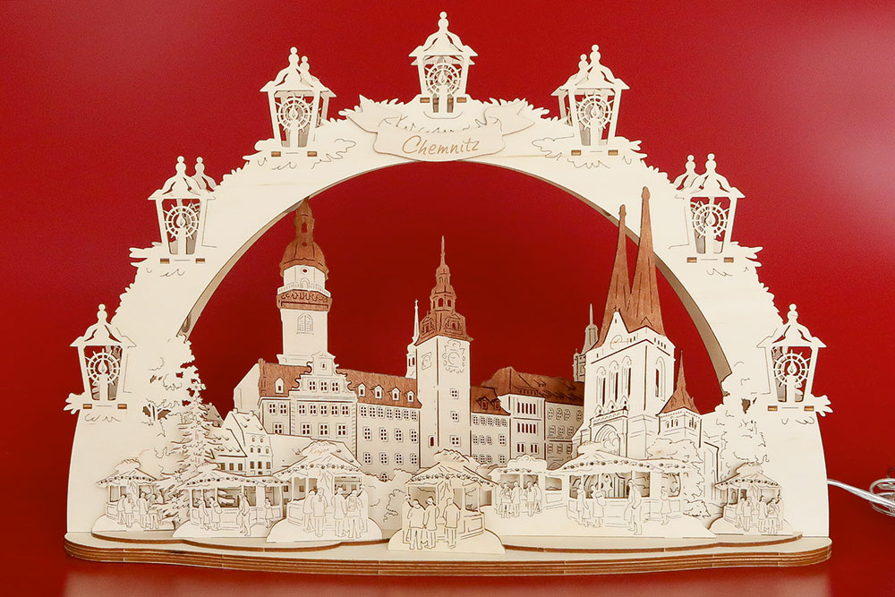 Schwibbogen Chemnitz Rathaus und Markuskirche