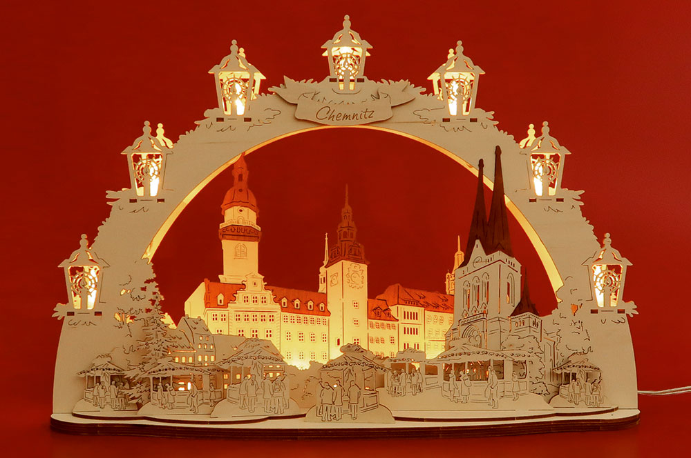 Schwibbogen Chemnitz Rathaus und Markuskirche