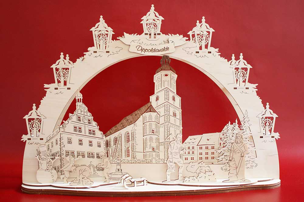 Schwibbogen Dippoldiswalde mit Rathaus und Kirche