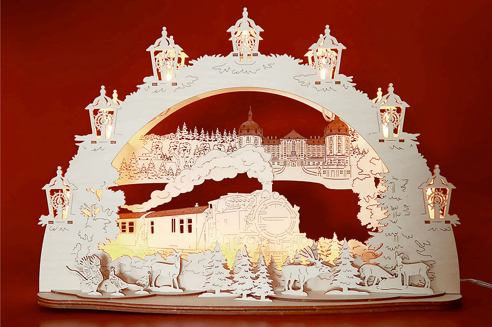 Schwibbogen Moritzburg Schloss mit Kleinbahn